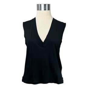 PERFECTWHITETEE 100% Cotton Margot Sleeveless V Neck Tee in Black size XS